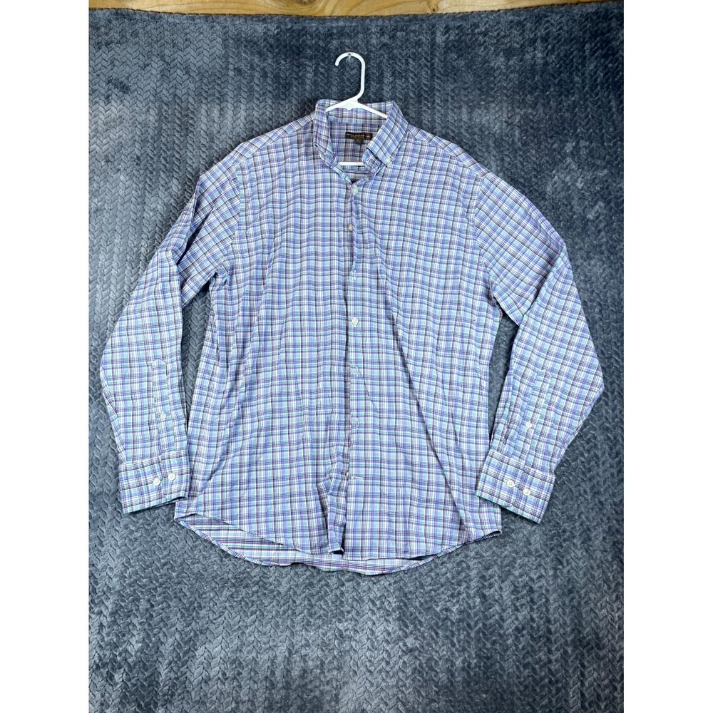 Peter Millar Summer Comfort Shirt Men Large Multicolor Plaid Stretch Button Down
